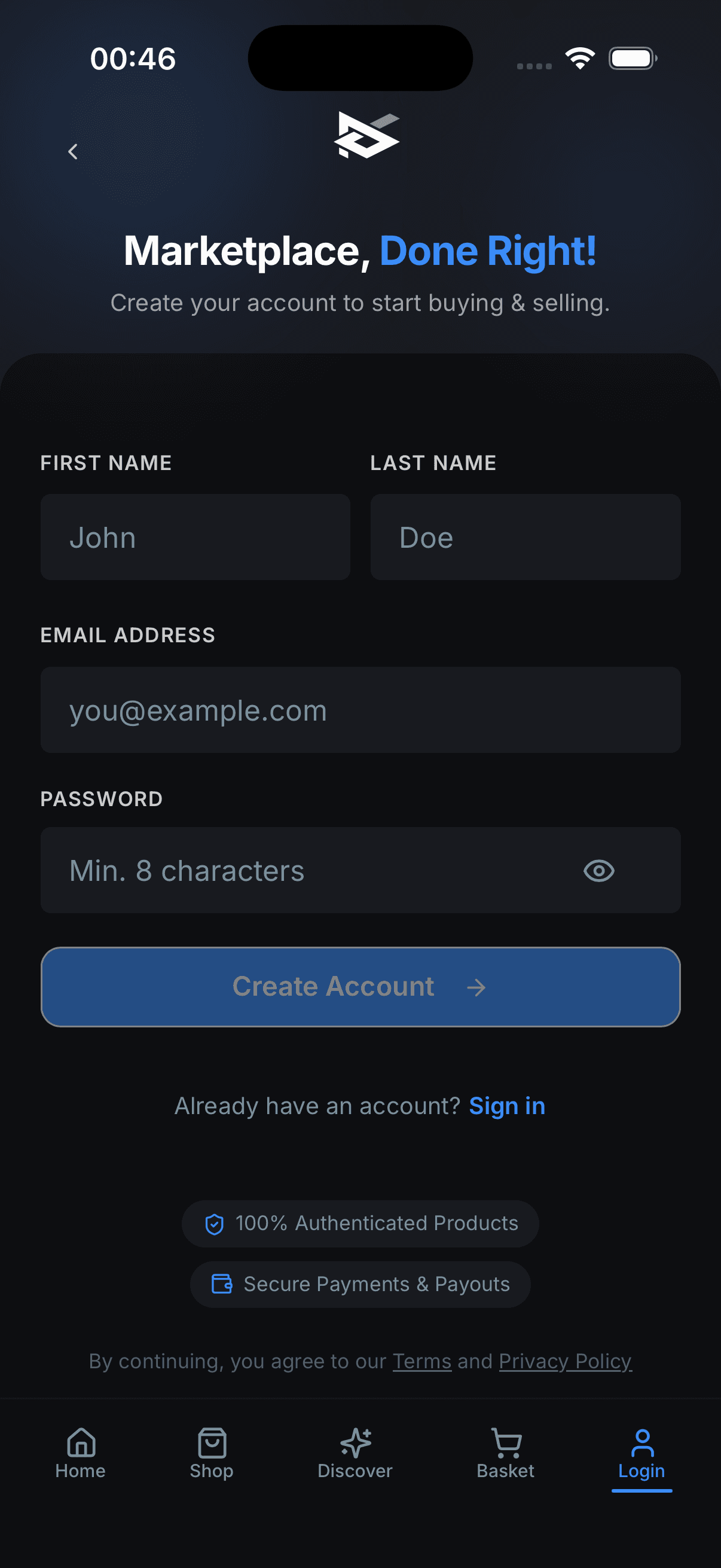 Resoled signup